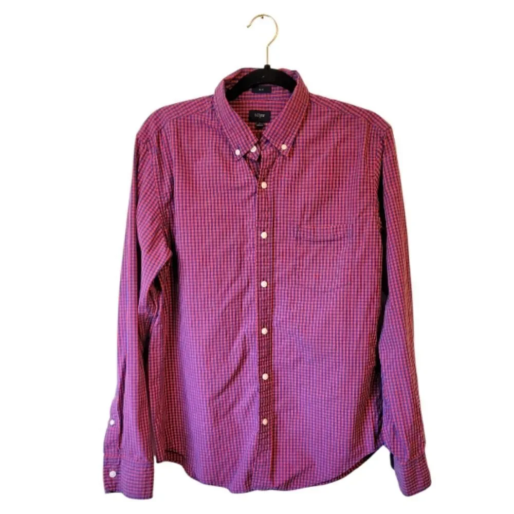 J. Crew Red and Blue Gingham Slim Fit Button Down Shirt